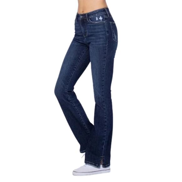 Judy Blue Hi Waist Slit Hem Slim Bootcut Jeans Dark Blue Plus Size 16W NEW - Picture 1 of 6